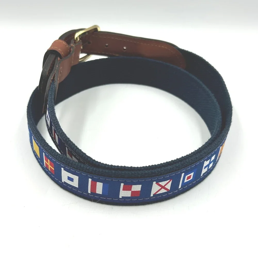 Zep-Pro Nautical Signal Flag Belt Navy Blue Mens Size 40 Leather Webbing EUC